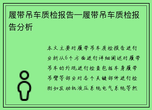 履带吊车质检报告—履带吊车质检报告分析