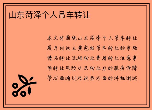 山东菏泽个人吊车转让