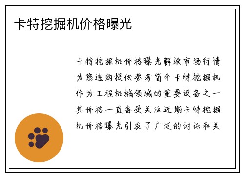 卡特挖掘机价格曝光