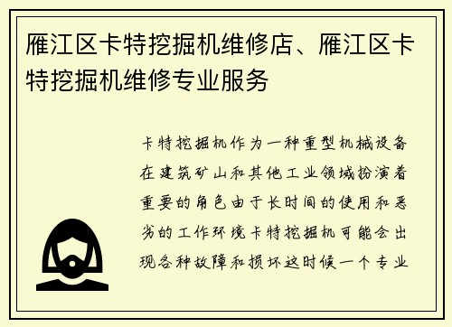 雁江区卡特挖掘机维修店、雁江区卡特挖掘机维修专业服务